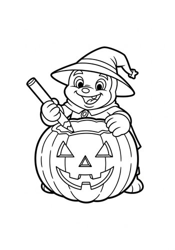 Coloring Page: Thumper Carving A Pumpkin With A Funny Face - Coloring Page Fun