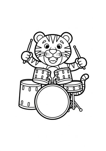 Tiger Drummer Coloring Page For Kids