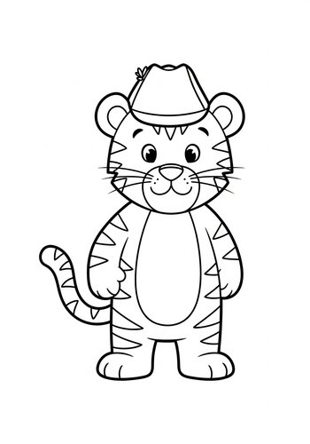 Tiger In A Hat Coloring Page