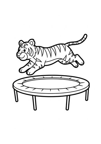Tiger On Trampoline Coloring Page