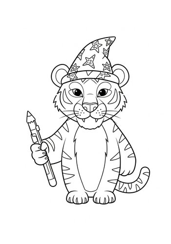 Tiger Wizard Coloring Page