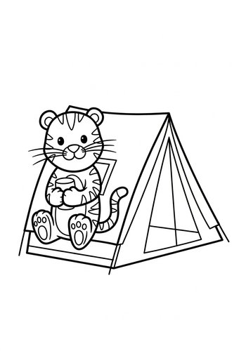 Tiger's Camping Adventure Coloring Page