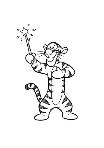 Tigger Performing Magic Tricks With A Wand Made Of A Twig Coloring Page
