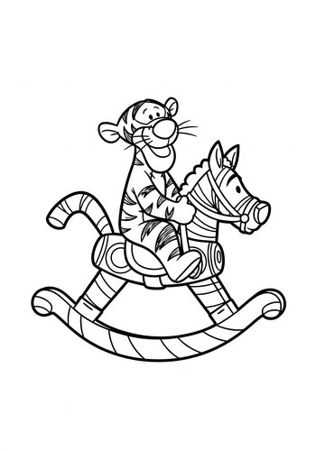 Tigger Riding A Rocking Horse Made Of Candy Canes - Coloring Page