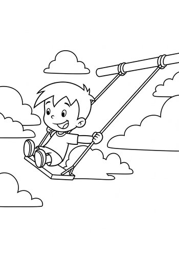 Timmy Turner Flying Through The Clouds On A Swing Set - Coloring Page