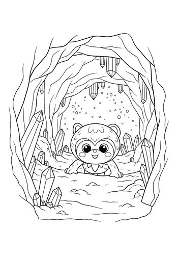 Timon Exploring A Cave Filled With Glowing Crystals Coloring Page