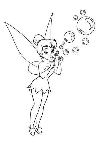 Coloring Page: Tinker Bell Blowing Bubbles With A Dewdrop Wand Coloring Page
