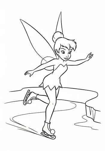 Coloring Page: Tinker Bell Ice Skating On A Frozen Pond - Coloring Page