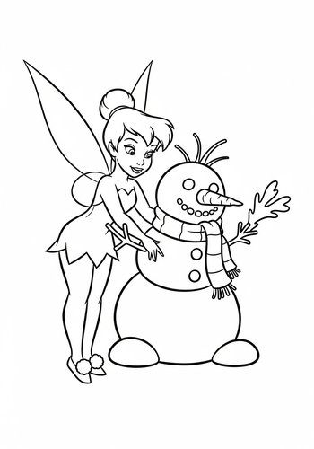 Tinkerbell Making A Snowman Coloring Page