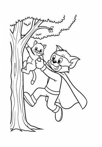 Tom To The Rescue: Superhero Kitten Coloring Page
