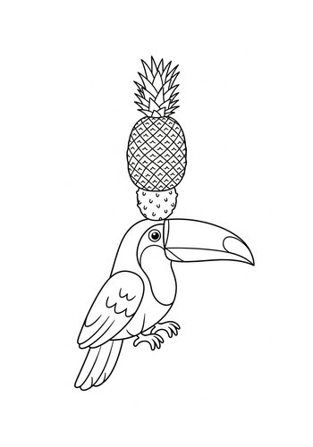 Toucan Balancing Pineapple Coloring Page