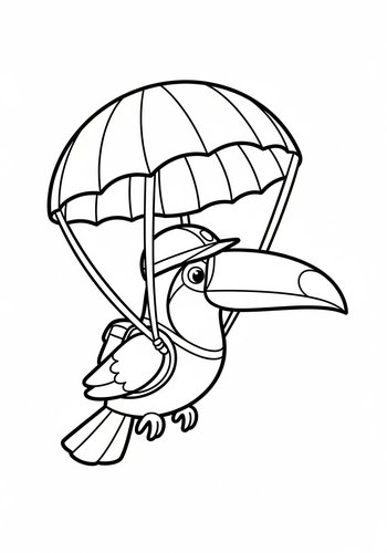 Toucan Parachuting Coloring Page