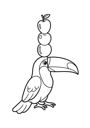 Toucan With Apples Coloring Page
