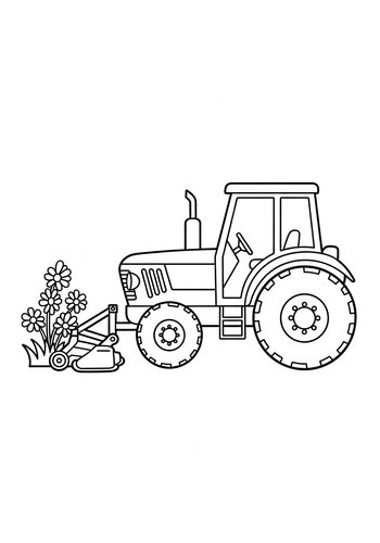 Tractor And Flowers Coloring Page Fun