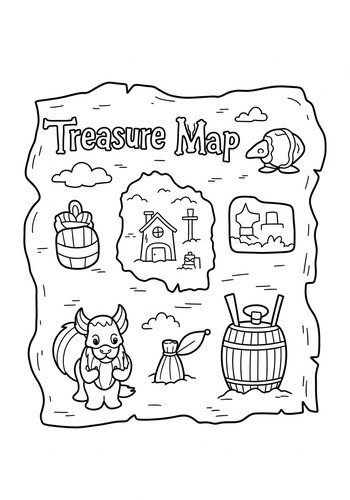 Treasure Map Adventure Coloring Page