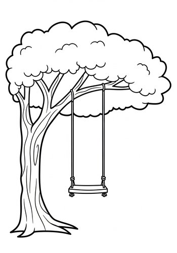 Tree Swing Coloring Page For Kids