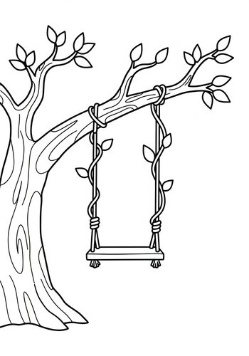 Tree Swing Coloring Page: Fun In The Park