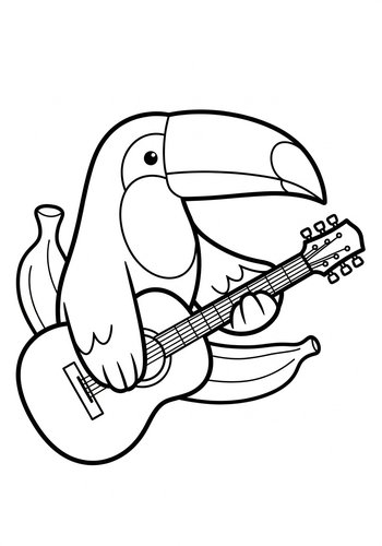 Tropical Tunes: Toucan With Guitar Coloring Page