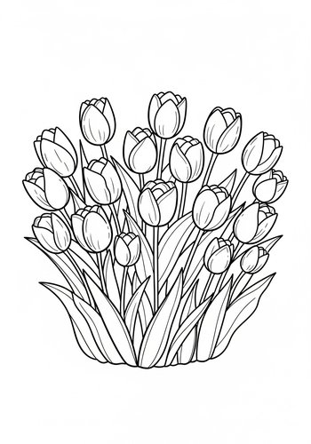 Tulip Bouquet Coloring Page - Spring Flowers Illustration