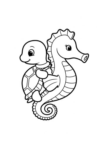 Turtle & Seahorse Buddies Coloring Page