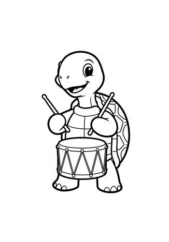 Turtle Drummer Coloring Page: Jam Out With This Adorable Reptile