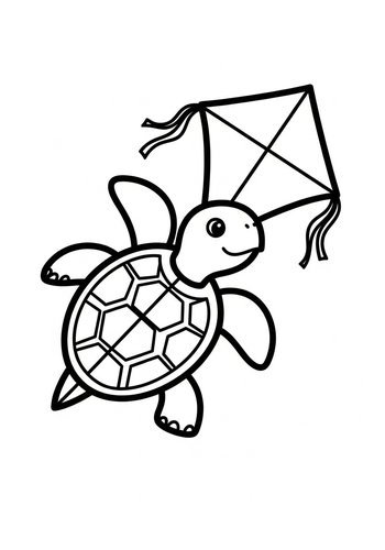 Turtle Flying A Kite - Coloring Page Fun