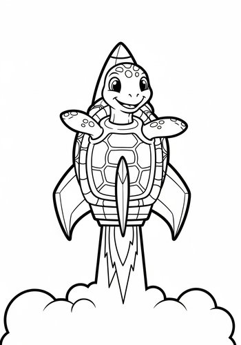 Turtle In A Rocket Coloring Page