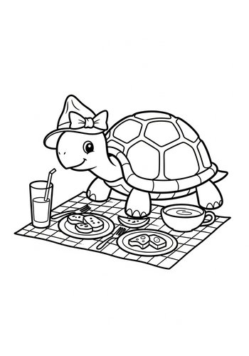 Turtle Picnic Coloring Page: Fun Printable Activity