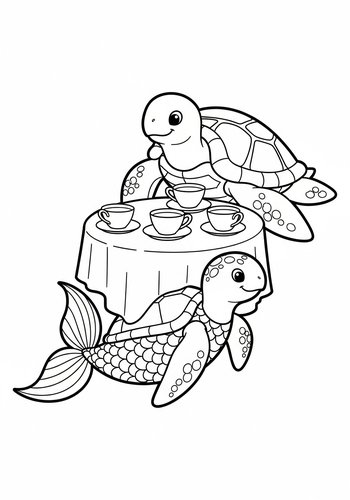 Turtle Tea Party Coloring Page Fun