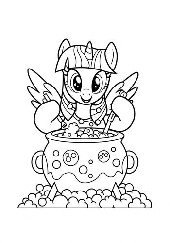 Twilight Sparkle Making Potions In A Bubbling Cauldron Coloring Page