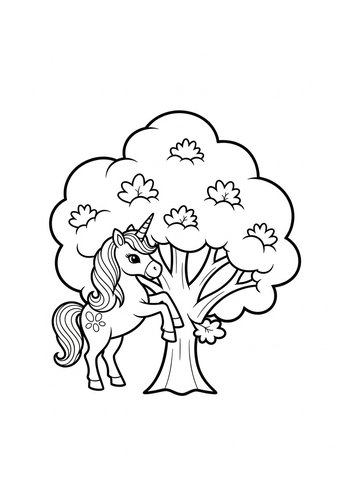 Unicorn And Tree Coloring Page: Magical Adventure