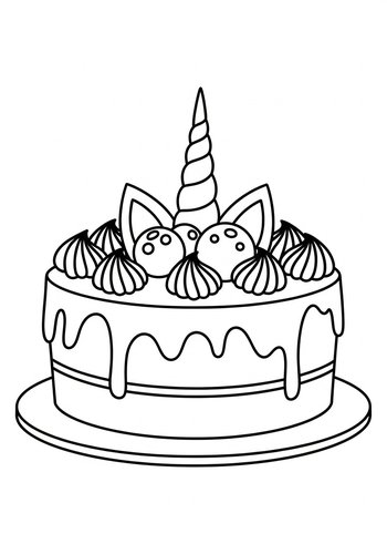 Unicorn Cake Coloring Page: Sweet Dreams Await