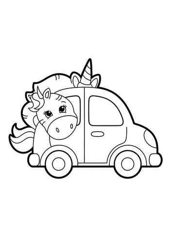 Unicorn Car Coloring Page For Kids