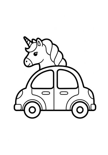 Unicorn Car Coloring Page: Whimsical Ride