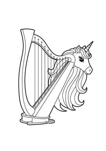Unicorn Harp Coloring Page: A Magical Musical Adventure