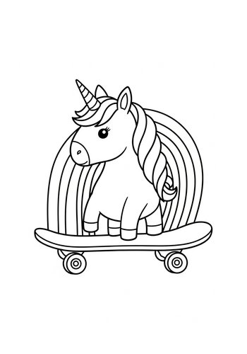 Unicorn On Skateboard Coloring Page