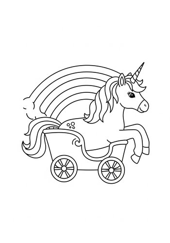 Unicorn Rainbow Carriage Coloring Page