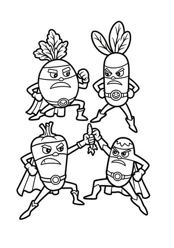 Vegetable Superhero Squad Coloring Page