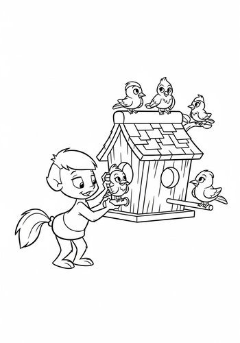 Velma Building A Birdhouse With Talking Birds Coloring Page