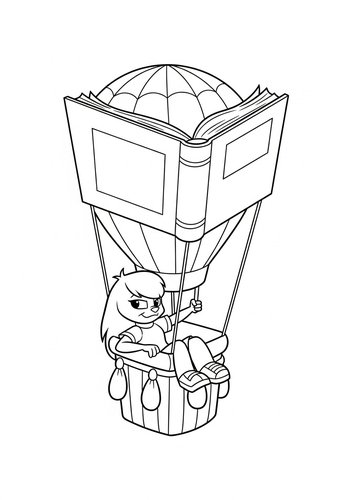 Coloring Page: Velma Floating In A Hot Air Balloon Shaped Like A Book: Coloring Page Fun