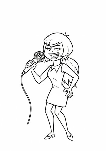 Coloring Page: Velma Singing Karaoke With A Microphone Shaped Like A Clue - Coloring Page
