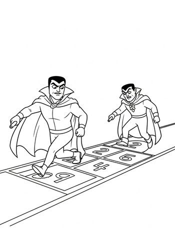 Villains' Recess: Hopscotch Fun On The Sidewalk Coloring Page