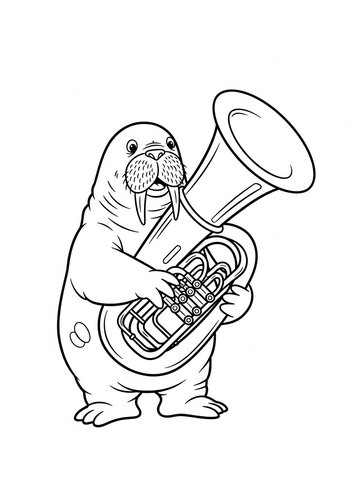Walrus Musician Coloring Page For Kids
