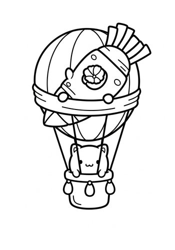 Wasabi Pea Dreams: Coloring Page Of Wasabi Floating In A Hot Air Balloon