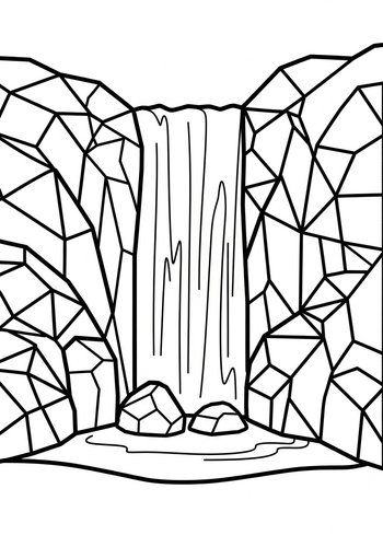 Coloring Page: Waterfall Scene Coloring Page