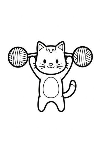 Weightlifting Kitten Coloring Page