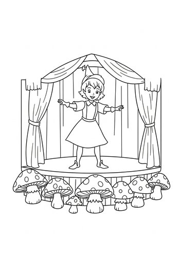 Coloring Page: Wendy Darling Performing On Toadstool Stage Coloring Page