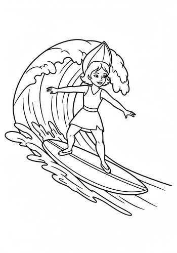 Wendy Darling Surfing On A Giant Wave - Coloring Page