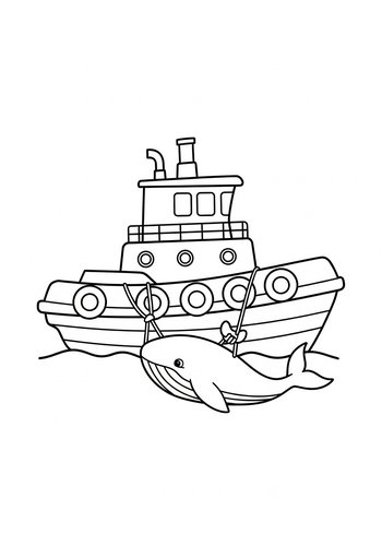 Whale & Tugboat Coloring Page: Ocean Adventure
