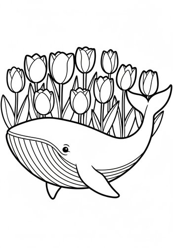 Whale & Tulips Coloring Page